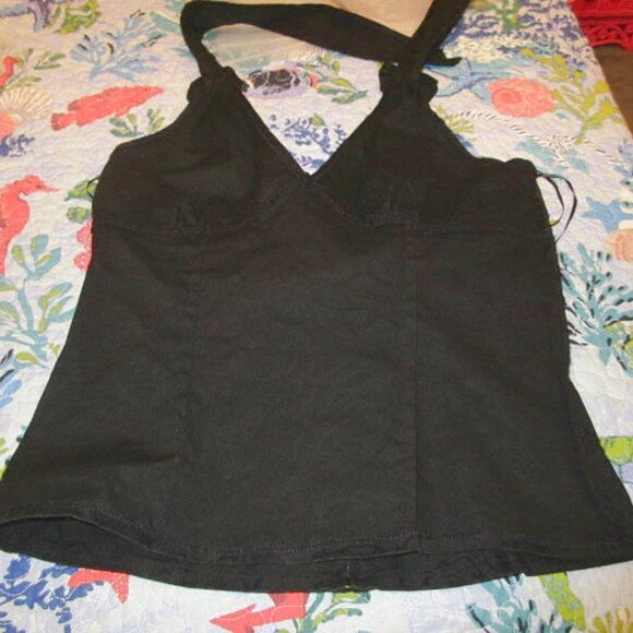 Vintage Y2K Flocked Velvet Halter Top Size M Skulls Bows Pin Up Rockabilly Vamp - Picture 11 of 12